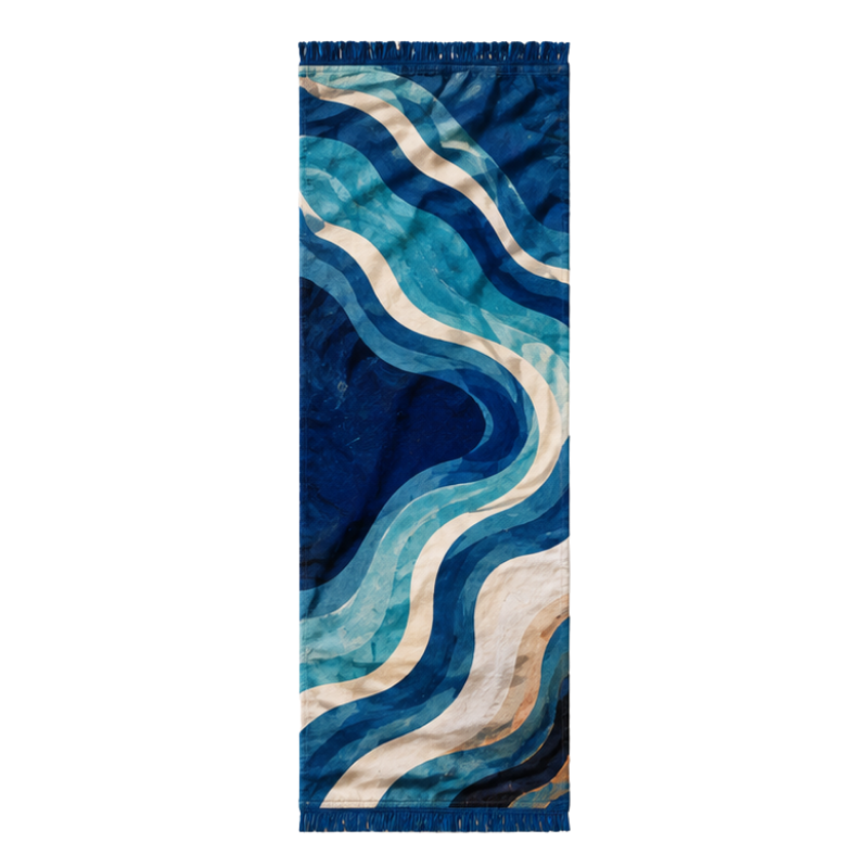 Corrente beach towel with ribbons of indigo and sand